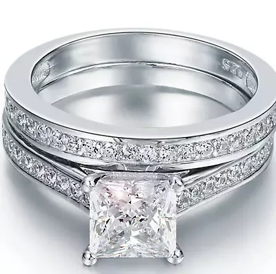 JeenMata RHJGJmssprmpn71 2 Carat Princess Cut Moissanite Wedding Set - Bridal • $151