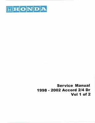 1998 1999 2000 2001 2002 Honda Accord Shop Service Repair Manual Book OEM Guide • $231.64