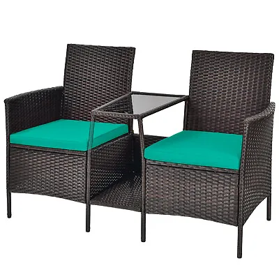 Patiojoy Rattan Wicker Conversation Set Sofa Cushioned Loveseat Table Turquoise • $109.50