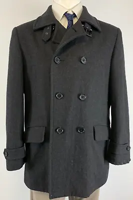 JOHN LEWIS MEN PEA COAT XL CHARCOAL GREY Double Breasted High Collar Casual Midi • $55.98