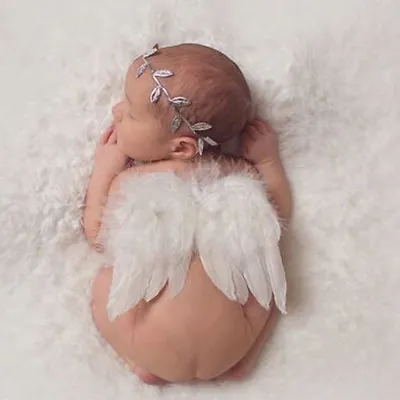 Baby Newborn Girls Boys Angel Wings Leaf Photo Headband Photography Props AS • £3.52