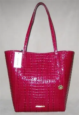 NWT BRAHMIN Croc Embossed Leather JAYDEN Fuchsia LA SCALA Tote MSRP$295 • $228.99