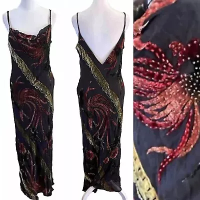 Vintage Lillie Rubin Velvet Beaded Silk Sleeveless Cowl Neck Maxi Dress Size 12 • $175