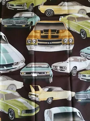 Pure Muscle Alexander Henry 100% Cotton Quilting Fabric Brown Cars 23 X 44   • $20