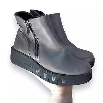 Miz Mooz Lass Graphite Gray Leather Chelsea Lug Boots Size 36 • $55