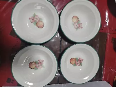 Noritake Cereal Soup Bowl Epoch Market Day Fruit Pattern Peach Flower Set Of 4 • $19.90