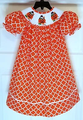 Smocked Or Not Toddler Girl's Smocked Embroidered Pumpkins Shift Dress-Size-2T • $26.50