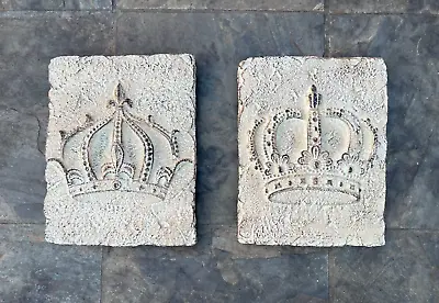 Set Of 2 Crown Wall Plaques King Crown Queen Crown Medieval Fleur De Lis NEW • $115