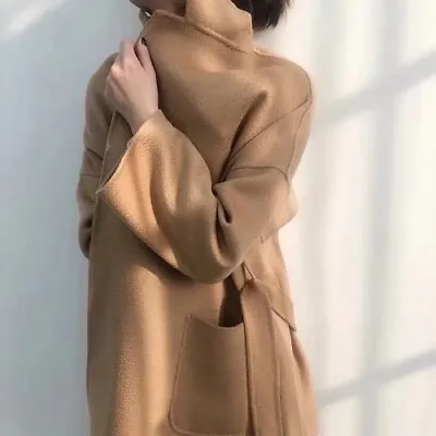 Water Corrugated Double Face Cashmere Coat Women Loose Lapel Winter Wool Coat • $123.17