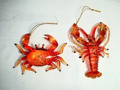 2 Vintage Acrylic Plastic Lobster Or Crawfish & Crab Christmas Tree Ornaments • $24