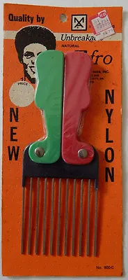  Vintage Old School Nylon/Steel Green/Red Folding Pocket Afro Pick Comb  • $24.02