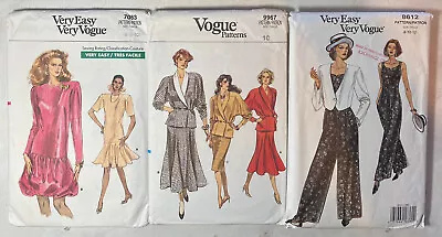 Vtg Vogue 80s Pattern Lot Sz 6-12 8612 9967 7063 Jumpsuit Dress Skirt Jacket • $8.40