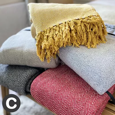 £11.95 • Buy 100% Cotton Luxury Herringbone Large Sofa Bed Throw Blanket Fringed Tweed Soft