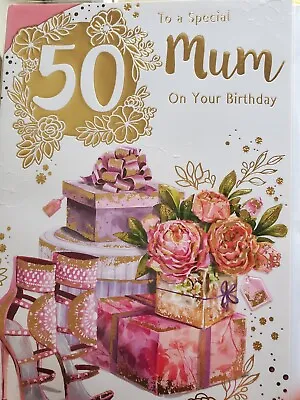 Mum 50th Birthday Card   Large Free Postage  • £2.99
