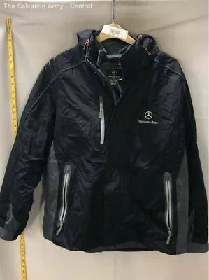 Mercedes-Benz Mens Black Long Sleeve Hooded Full-Zip Windbreaker Jacket Size L • $36