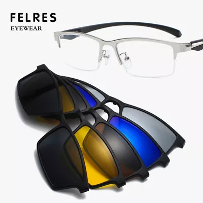 5pcs Clip-on Metal Half Frame Reading Glasses Men Magnetic Polarized Sunglasses • $23.98