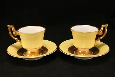 Heinrich H And C Selb Bavaria Germany Demitasse Cups And Saucers Yellow & Gold • $48.95