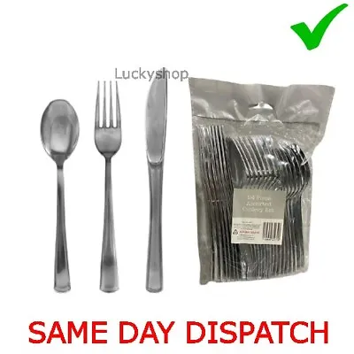 £3.60 • Buy 24/48 Silver Effect Assorted Cutlery Party Tableware Heavy Duty 