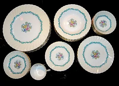 Vintage MCM MINTON  Ardmore  #S363 Ivory & Turquoise Fine Bone China Dinnerware • $299.95