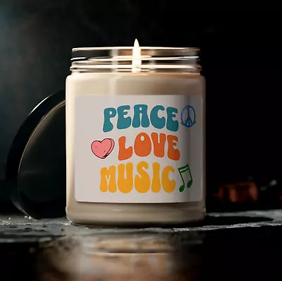  Peace-Love-Music  Scented Soy Candle 9oz Jar - (2.8″ × 3.5 ) Natural Soy Wax • $16.99