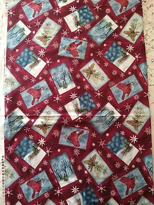 Cardinal Red Birds Winter Postcards Karen Jarrar Marcus Bros Cotton Quilt Fabric • $5.29