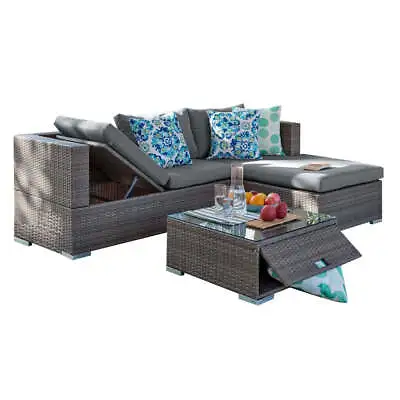 $549.99 • Buy 3pc Lounge Set Outdoor Furniture Rattan Wicker Chair Sofa Table Garden Patio