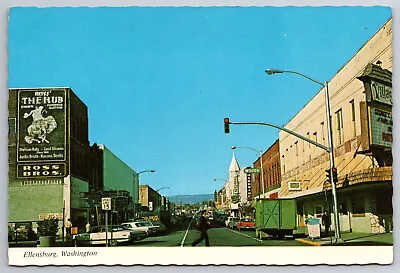 Vintage Postcard WA Ellensburg Shops Old Cars Street Scene CONTINENTAL SIZED • $2.15