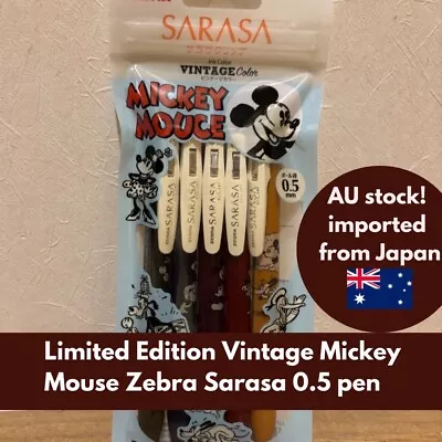 Zebra Limited Ed. Mickey Mouse Vintage 0.5mm Ballpoint Pens Set Of 5 |Journal • $29.90