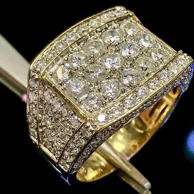 Mens 14K Yellow Gold Finish 4.02 Ct Round VVS1 Diamonds Engagement Pinky Ring • $129.99