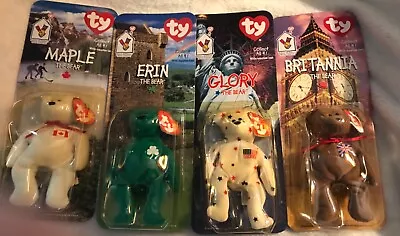 4- 1999  International Mini Beanie Babies Bears COMPLETE Set 4 • $7.50