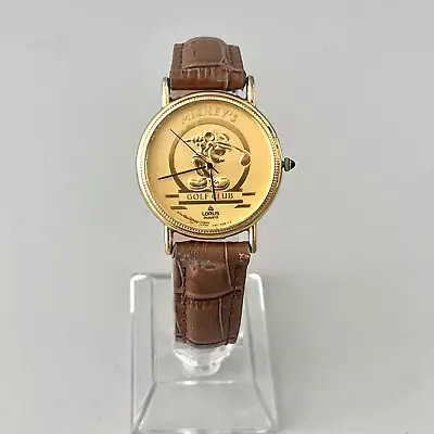 Lorus Disney Watch Mickey Mouse Golf Club Gold Tone Leather Band New Battery • $39.99