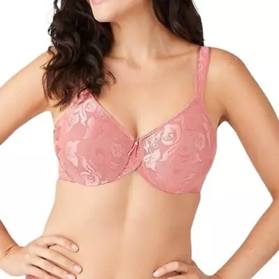 Wacoal Awareness Full Figure Underwire Bra 40DD Light Pink Purple 85567 Lace • $21.74