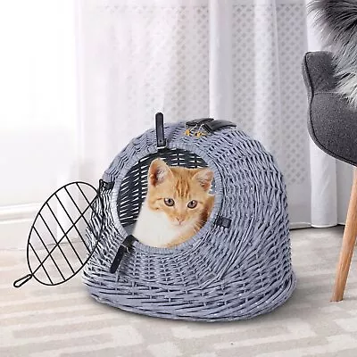 £36.99 • Buy Cats Wicker Travel Carrier Basket W/ Plush Cushion Grey