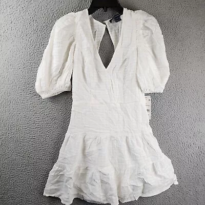 FRENCH CONNECTION Textured Puff Sleeve Dress Women's 4 Summer White V-neck S/S~ • $26.07