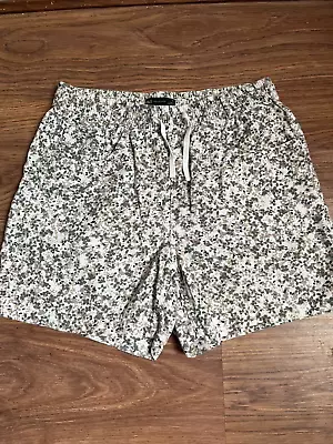 M&S Collection Size 12 Linen Blend Pull On Elastic Waist Shorts White/grey • £3.50