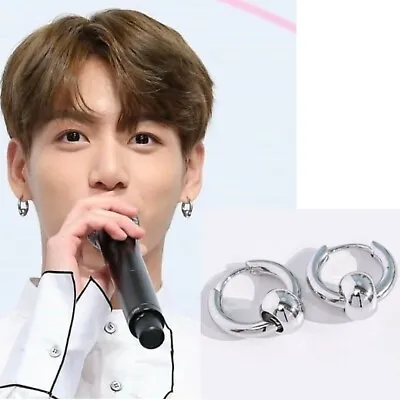 KPOP Idol BTS Jungkook Surgical Steel Bold Center Ball Ring Earring Ear Clip • £15