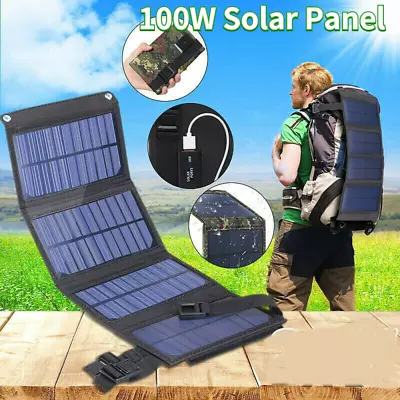 $26.88 • Buy Foldable 100W Solar Panel Kit Power Bank Outdoor Camping Hiking Phone Charger US