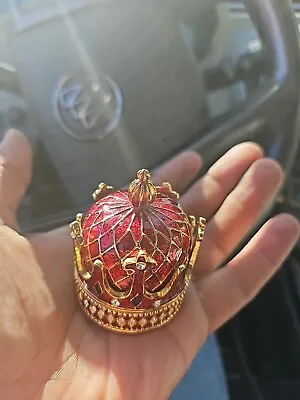 Vintage Limoge Design Trinket Box Crown Red Gold Lidded Royal  • $22