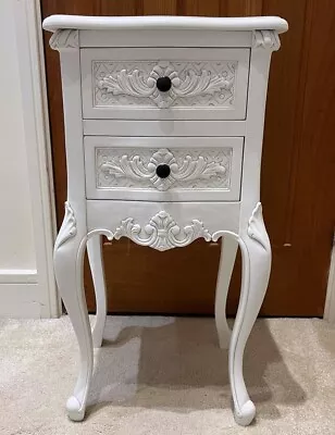 Rococo Antique White French Style Bedside Table Solid Mahogany Wood • £30