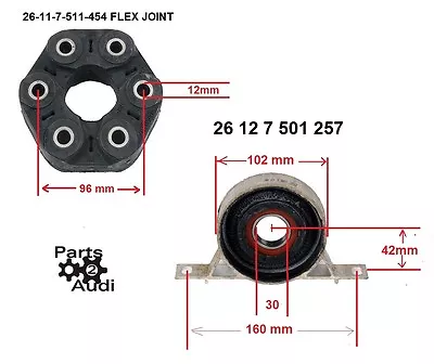 Driveshaft Center Carrier Support Bearing Flex Disc Joint Kit Fits BMW E36E39 • $59.59