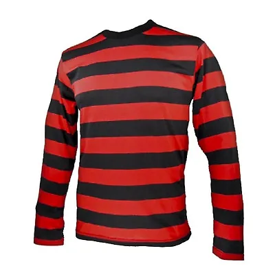 Adult NYC Long Sleeve PUNK Menace Stripe Striped Shirt Black Red Men's S M L XL • $17.39
