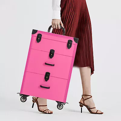 Rolling Makeup Trolley Case Jewelry Cosmetic Travel Train Case With 4 Wheels • $89.30