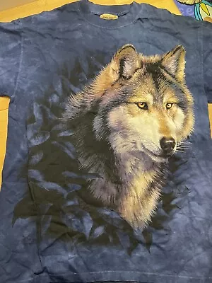£12.25 • Buy The Mountain T Shirt Blue Dyed Indian Wolf Short Sleeve Cotton Spiritual Healing