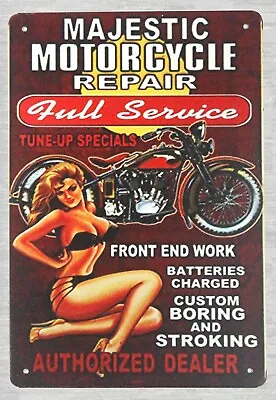  Retro Signs Sale Majestic Motorcycle Pin-up Sexy Girl Tin Metal Sign • $14.94