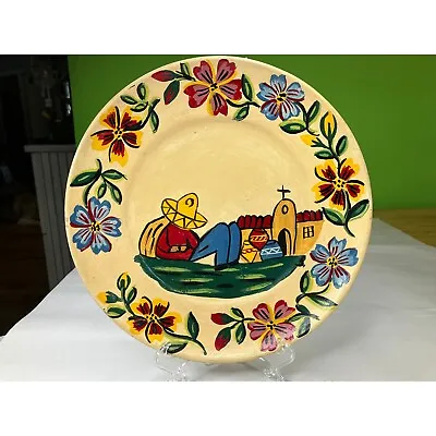 Vintage Hand Painted Plate From Mexico With Gorgeous Sleeping Nan Outside Church • $12.16