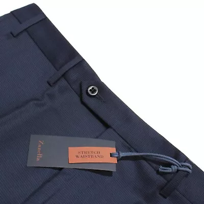 Zanella NWT Stretch Dress Pants Size 33 US Devon In Blue Melange 100% Wool • $187.49