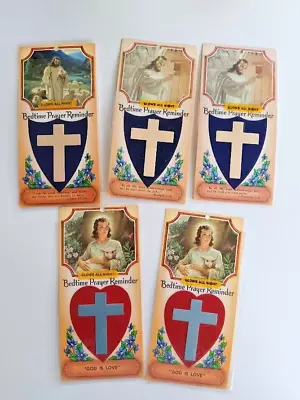 Vintage Catholic Holy Cards Lot Bed Time Prayer Reminder 5 Cards Glows • $7.99