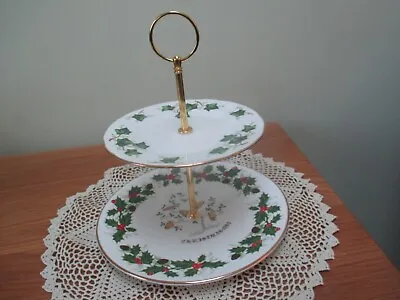 Lovely Mismatch Holly & The Ivy Colclough  China  Plated 2 Tier Cake Stand • £14.50