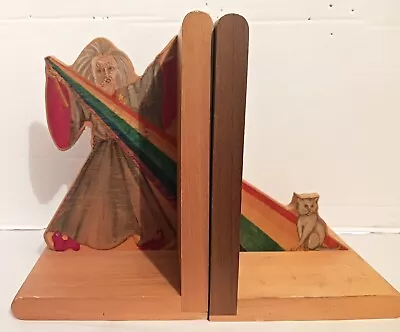 The Wizard And The Cat Wooden Bookends • $18.99