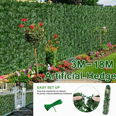 3-18M Artificial Hedge Fake Ivy Leaf Garden Fence Roll Privacy Screen Wall Panel • £97.99